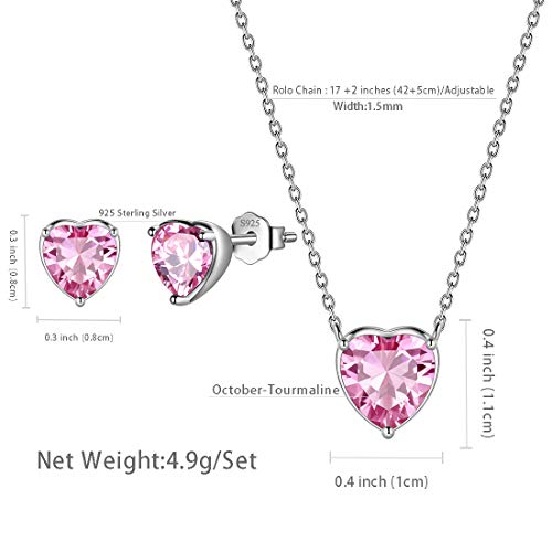 Aurora Tears Hearts Necklace Earrings Jewelry Sets - Women 925 Sterling Silver Birthstone Pendants Earrings Set Crystal Wedding Birthday Jewelry - color: J.October-set