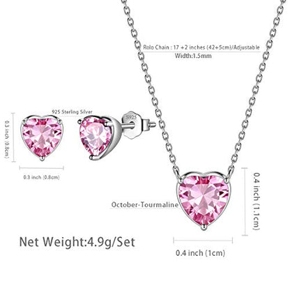 Aurora Tears Hearts Necklace Earrings Jewelry Sets - Women 925 Sterling Silver Birthstone Pendants Earrings Set Crystal Wedding Birthday Jewelry - color: J.October-set