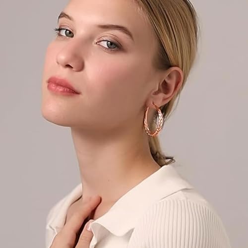Senteria 925 Sterling Silver Post Twisted Hoop Earrings for Women 30-50MM | Hypoallergenic Large Silver Hoop Earrings for Women,Lightweight Thick Weave Braid Hoops,Nickel Lead-Free for Sensitive Ears - color: 50mm rose gold