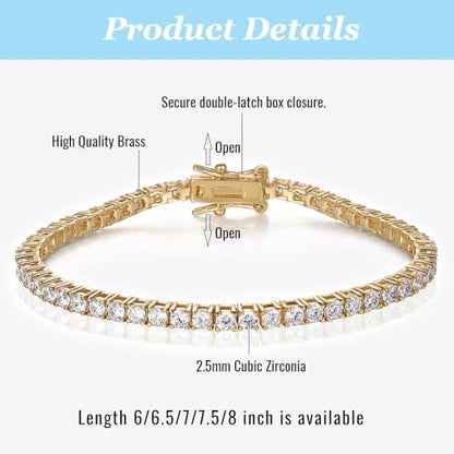 Gemsme 2.5mm Tennis Bracelet, 2.5mm Thin 18K White Gold Plated Cubic Zirconia Tennis Bracelet for Women - color: Gold Plated, size: 2.5mm 7 inch