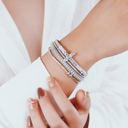 Boho Leather Wrap Bracelets Beaded Stackable Cuff Bracelet Country Concert Outfits Cowboy Cowgirl Western Jewelry Gifts for Women - color: Cross-Silver