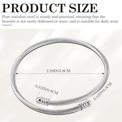Jewelers Stainless Steel Cable Wire Open Cuff Adjustable Size - color: Silver