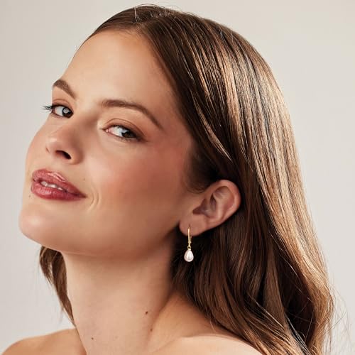 Freekiss Pearl Earrings for Women Trendy: Flat Back Stud Earrings 14K Gold Plated/925 Sterling Silver Freshwater Pearl Dangle Earrings Cute Bow Earrings Wedding Jewelry Birthday Gifts for Women Girls - style: leverback dangle earrings