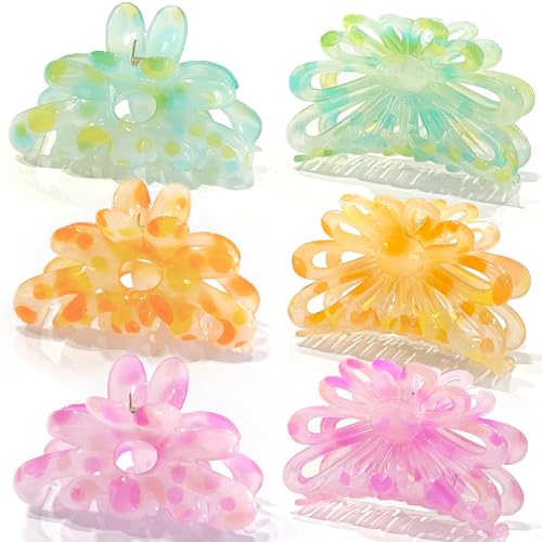 Hair Claw Clips for Thick/Thin Hair Claws 6PCS,3.34" Nonslip Big Cute Hair Clips Square Claw Clips,2.36" Medium Flower Hair Clips for Women/Girls,Hair Styling Accessories Gifts (polychromatic) - color: polychromatic
