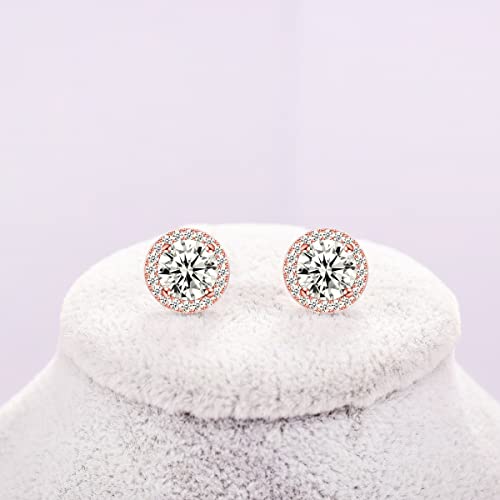 YOQUCOL Bright 8MM,10MM Cubic Zirconia Crystal Stud Earrings Round Pierced Earrings For Women - color: 8MM-Rose Gold-White