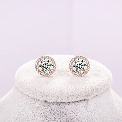 YOQUCOL Bright 8MM,10MM Cubic Zirconia Crystal Stud Earrings Round Pierced Earrings For Women - color: 8MM-Rose Gold-White