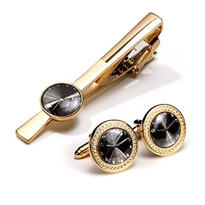 Barry.Wang Mens Cufflinks Tie Clip French Stylish Cuff Links Wedding Shirts Cuff Buttons Elegant Gift Necktie Pin - style: A Gold Watch