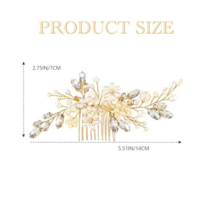 JAKAWIN Wedding Hair Accessories Bridal Hair Pieces Pearl Hair Comb | Rhinestone Bride Prom Hairpiece for Women - color: B Gold
