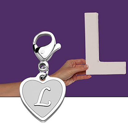 FAADBUK Initial Letter A-Z Alphabet Heart Charms for Jewelry Bracelet Keychain Necklace Initial Stainless steel Clasp Clip on Charm - color: intial L
