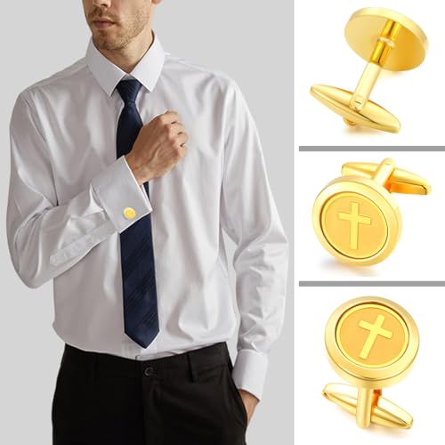 Cuff Links Mens Personalized Classic Round Cufflink Wedding Shirts Cufflinks for Men Jewelry Gifts - style: Cross sign