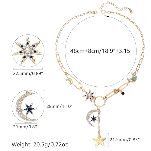 Charm Necklace for Women Gold Evil Eye Sun Moon Flower Coin Pendant Necklace Dainty Paperclip Chain Vintage Luck Amulet Choker Necklaces Celestial Jewelry Gift - style: Celestial Charms