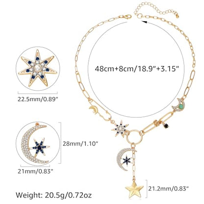 Charm Necklace for Women Gold Evil Eye Sun Moon Flower Coin Pendant Necklace Dainty Paperclip Chain Vintage Luck Amulet Choker Necklaces Celestial Jewelry Gift - style: Celestial Charms