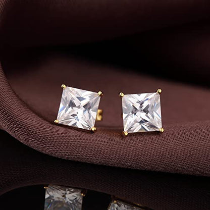 Jiamiaoi 18K White Gold Plated Stud Earrings 925 Sterling Silver Round and Square Cut Princess Cut 5A+ Cubic Zirconia Stud Earrings 4mm to 8mm Fashion Jewelry for Men Women - color: F-Square Cut Yellow, size: 6mm
