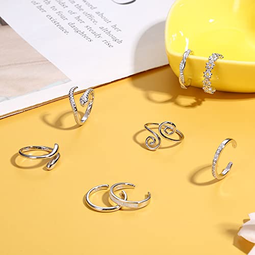FIASASO 925 Sterling Silver Toe Rings for Women Adjustable 14K White Gold Plated Flower Cz Snake Twist Opal Band Rings Summer Beach Open Toe Rings Foot Jewelry - style: twist