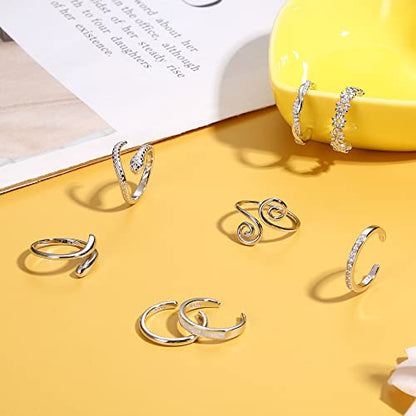 FIASASO 925 Sterling Silver Toe Rings for Women Adjustable 14K White Gold Plated Flower Cz Snake Twist Opal Band Rings Summer Beach Open Toe Rings Foot Jewelry - style: twist