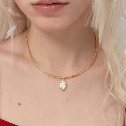 Gold Choker Necklace Dainty 14K Gold Plated Collar Necklace with Cubic Zircon Pendant Necklaces Fashion Minimalist Summer Crystal Collar Necklaces Boho Jewelry - style: CZ Horse eye Shape