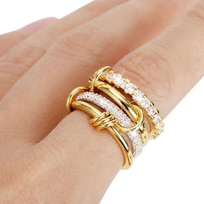 18K Gold-Plated Interlocked Ring for Women, Non Tarnish CZ Band | Interlocked inseparable one-piece ring for women. Triple & quadruple linked styles, non-tarnish CZ jewelry for daily wear - color: Gold Sliver