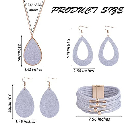 Ornaland 4 Pcs Leather Earrings Necklace Bracelet Set Print Earrings Faux Leather Necklace Multi-Layer Bracelet Jewelry Set Gifts for Women - color: A6