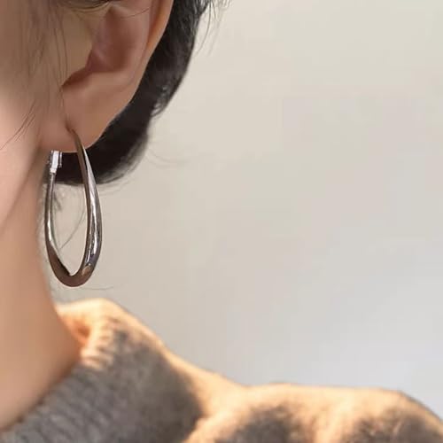 Chunky Large Oval Hoop Earrings for Women Sparkly Gold Teardrop Dangle Earrings Thick Bold Silver Hoop Drop Earrings Oval Stainless Steel Hoop Earrings Fashion Costume Jewelry Accessories - color: Silver