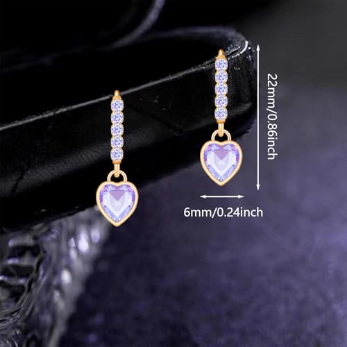 Sparkly Crystal Love Heart Dangle Drop Earrings Dainty Rhinestone Tiny Heart Huggie Hoop Earrings For Women - color: Purple