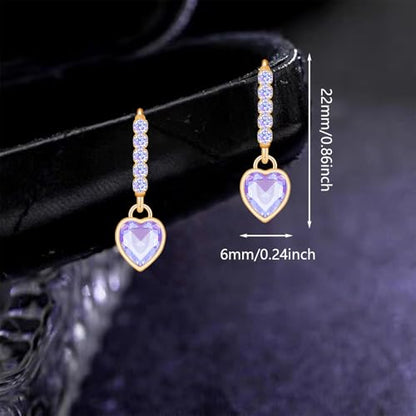 Sparkly Crystal Love Heart Dangle Drop Earrings Dainty Rhinestone Tiny Heart Huggie Hoop Earrings For Women - color: Purple