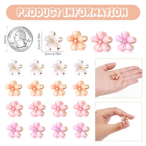 CWJCYTNSN Small Crystal Flower Hair Claw Clips, 0.8" Mini Metal Bangs Pins for Thick Curly Hair - 16PCS Hair Accessories for Women & Girls - color: Rhinestone Flower