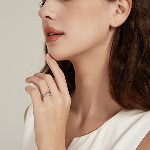 SHINYSO 14K Gold Plated Wedding Band for Women Stackable Thin Cubic Zirconia Open Wrap Dainty Engagement Ring Size 4-10 - color: Silver