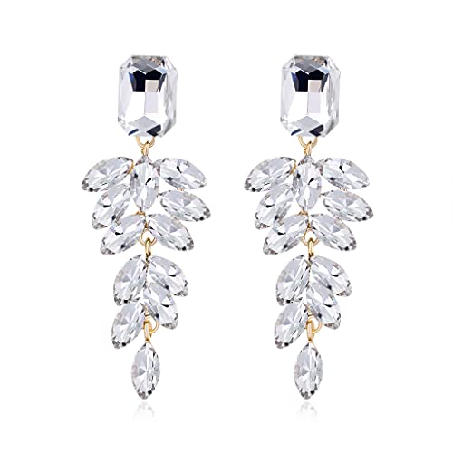 Elegant Rhinestone Statement Earrings Sparkly Cluster Crystal Drop Dangle Earrings Teardrop Chandelier Earrings Wedding Bridal Prom Earrings for Women - color: C:White
