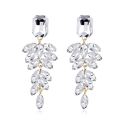 Elegant Rhinestone Statement Earrings Sparkly Cluster Crystal Drop Dangle Earrings Teardrop Chandelier Earrings Wedding Bridal Prom Earrings for Women - color: C:White