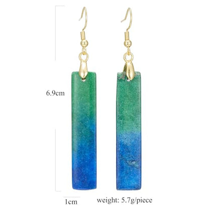 Boho Multiple Style Natural Stone Earrings for Women Unique Healing Gemstone Energy Hypoallergenic Lightweight Dangle Drop Earrings Multiple Styles Earrings Jewelry for Birthday Party Gift - style: Chrysocolla Rectangle