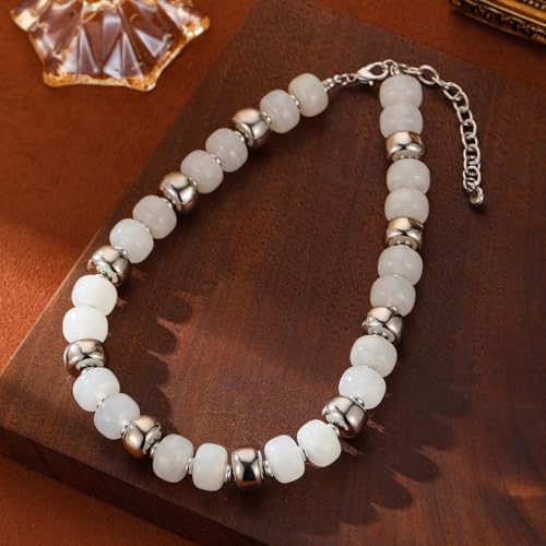Resin Chunky Colorful Beaded Necklace | Adjustable Boho Statement Necklace,Summer Beach Party Jewelry - color: White