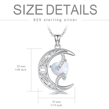 TOUPOP Moon and Star Birthstone Necklace for Women 925 Sterling Silver Celtic Moon Jewelry Birthday Mothers Day Gifts for Mom Wife Her - color: 10-October-Opal