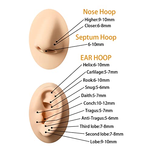 D.Bella Hinged Nose Rings Hoop 316L Surgical Steel Hypoallergenic Septum Ring Lip Ring Helix Cartilage Rook Earrings Body Piercing Jewelry 14G 16G 18G 20G, Diameter 5mm to 14mm - color: Black, size: 16g(1.2mm),9mm