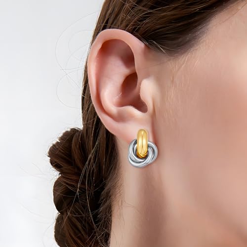 Gold Geometric Drop Dangle Earrings for Women Chunky Trendy Knot Stud Small Twisted Link Earring Jewelry Gift - color: A-Small Flower-mix metal