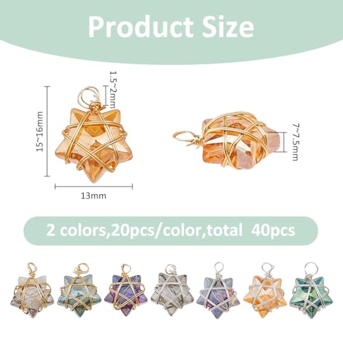 SUPERFINDINGS 40Pcs Wire Wrapped Star Pendants AB Color Electroplate Glass Charms Mixed Color Crystal Dangle Charms for Earring Bracelet Necklace Jewelry Making - color: Gold+Silver
