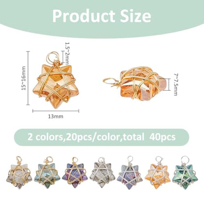 SUPERFINDINGS 40Pcs Wire Wrapped Star Pendants AB Color Electroplate Glass Charms Mixed Color Crystal Dangle Charms for Earring Bracelet Necklace Jewelry Making - color: Gold+Silver