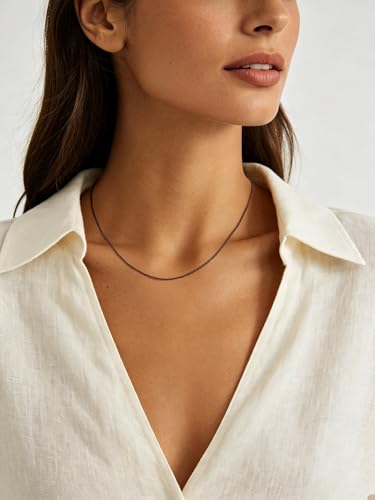 FOCALOOK Womens Chain Necklace, 1/1.4/2mm Thin Cable Link Necklace Chain | Hypoallergenic 316L Stainless Steel, Non Tarnish, Sturdy Chain for Pendants, 14K Gold Plated/Silver/Rose Gold/Black, 14-30" - color: 1mm Black, size: 14 Inch