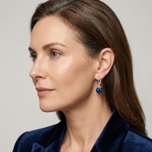 Pearl Leverback Earrings for Women Dangle Round Gemstone Earrings Birthstone Jewelry Gift Anniversary for Her - color: 20 Navy Blue Pearl