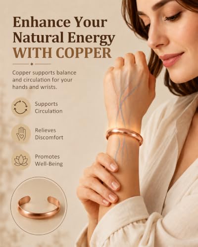 MagEnergy Copper Bracelet for Men Women, Tibetan 100% Pure Copper Bracelet, Real Raw Handmade Cuff Bangle, Pulsera de Cobre - color: Copper-13MM