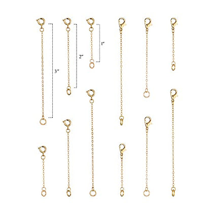 Softones 12-18Pcs Ankle Bracelets Extenders-Extension for Womens Jewelry(1 2 3 Inch),with Lobster Clasp and O-Clasp from Gold Silver Rose Gold - color: B:Gold 6-Lobster clasp 6-O-clasp