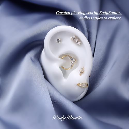 G23 Titanium 16G Tragus Conch Piercing Jewelry Flat Back Stud Earrings | Hypoallergenic CZ Nose Dangle Helix Medusa Lip Labret Body Piercing Jewelry, 14K Gold Plated, Silver, 6 and 8 mm Post Length - color: Clear CZ-Titanium