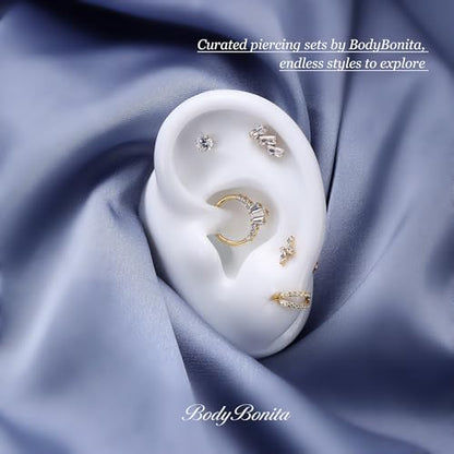 G23 Titanium 16G Tragus Conch Piercing Jewelry Flat Back Stud Earrings | Hypoallergenic CZ Nose Dangle Helix Medusa Lip Labret Body Piercing Jewelry, 14K Gold Plated, Silver, 6 and 8 mm Post Length - color: Clear CZ-Titanium