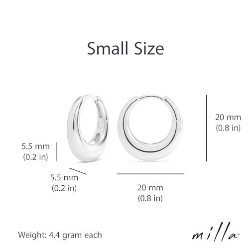 Milla Small Silver Hoop Earrings and Chunky Gold Hoops for Women | Small Chunky Silver Hoops and Thick Gold Hoop Earrings for Women. Available in 14K Gold and Silver Plated Finish - color: Silver - 20 mm Small