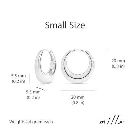 Milla Small Silver Hoop Earrings and Chunky Gold Hoops for Women | Small Chunky Silver Hoops and Thick Gold Hoop Earrings for Women. Available in 14K Gold and Silver Plated Finish - color: Silver - 20 mm Small