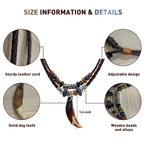 Wood Bead Necklace Africa Wooden Chain Statement Unisex Chunky Necklaces - color: Tooth Necklace