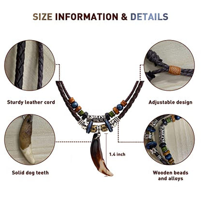 Wood Bead Necklace Africa Wooden Chain Statement Unisex Chunky Necklaces - color: Tooth Necklace