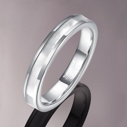 Vakki 4mm 6mm Womens Rose Gold Tungsten Carbide Ring with Mother of Pearl Shell/Marble Inlaid Wedding Band Comfort Fit Size 5-12 - color: B-4mm-Mother of Pearl & Silver
