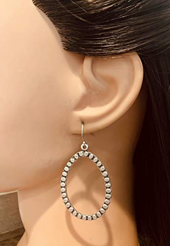 Oval Teardrop Detail Hoops on Sterling Silver Earrings