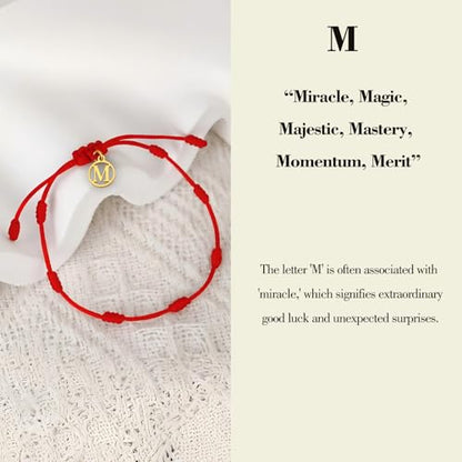 Red String Bracelet with Initial Letter and 7 Protective Knots – Adjustable Kabbalah Bracelet for Women & Men, Personalized Good Luck Charm for Positive Energy - color: M