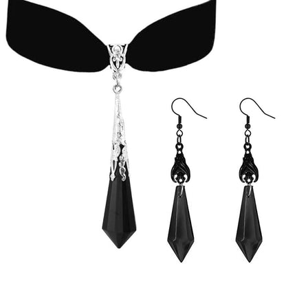 ONLYJUMP Gothic Vampire Bat Earrings Necklace Set for Women Vintage Goth Dark Bat Earrings Blood Pendant Necklaces Mystic Witch Halloween Costume Jewelry Gifts - style: Black